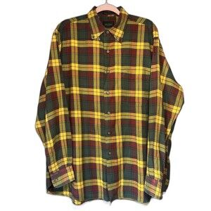FA MacCluer Men’s Long Sleeve Button Down Shirt Yellow Plaid Size Large